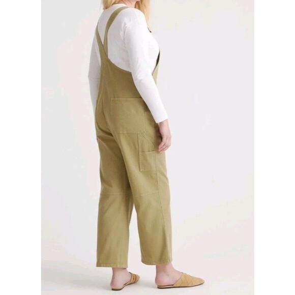 NWT Quince Organic Stretch Cotton Twill Relaxed Overalls Women Small Olive - Picture 3 of 11